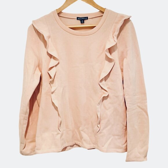 J. Crew Mercantile | Pink Ruffle Sweatshirt M EUC - Picture 1 of 5